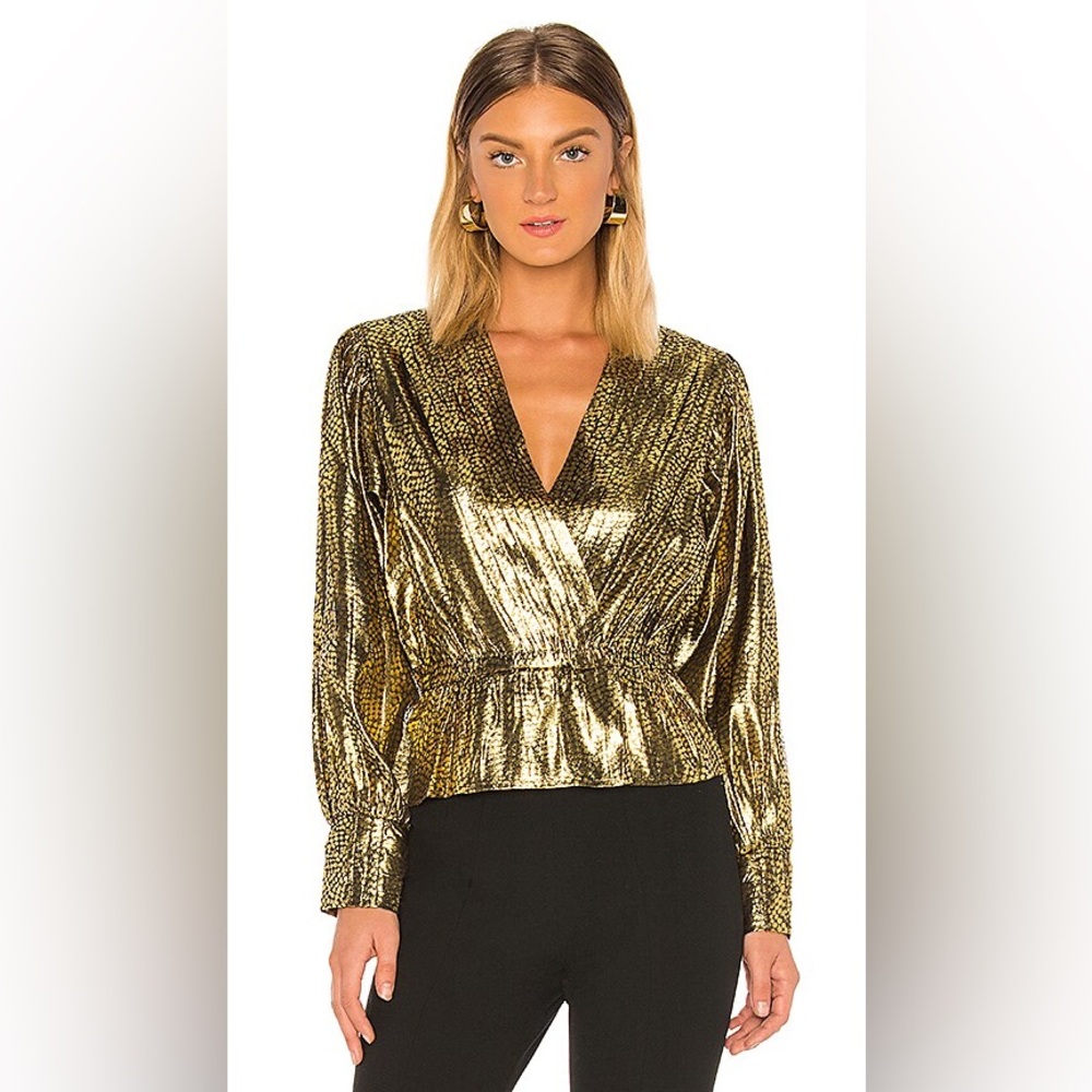 NWT Joie Nadeen Lame tallic peplum top Gold Shimmer animal Blouse XL vibrant